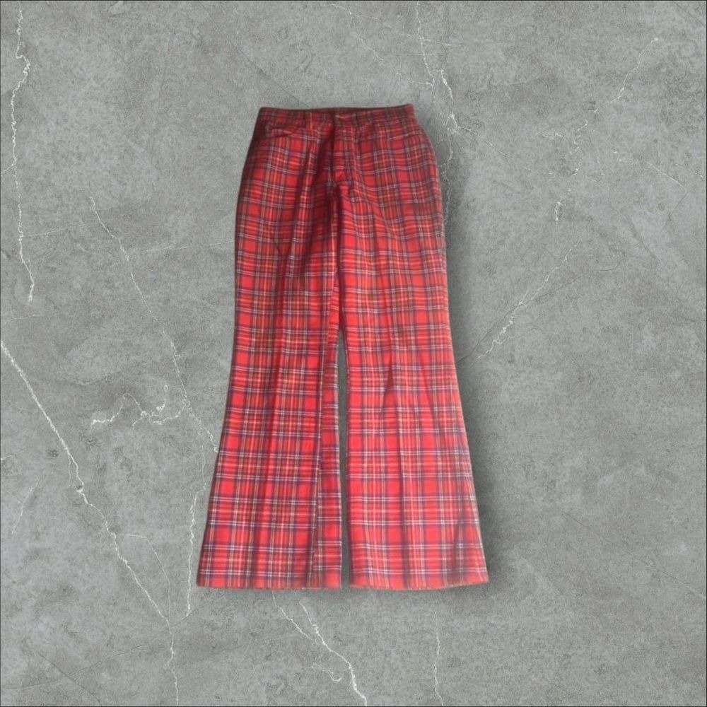 Vintage Levi's For Gals Pants Womens 28x32 Red Plaid Capital E Flare Bell Bottom